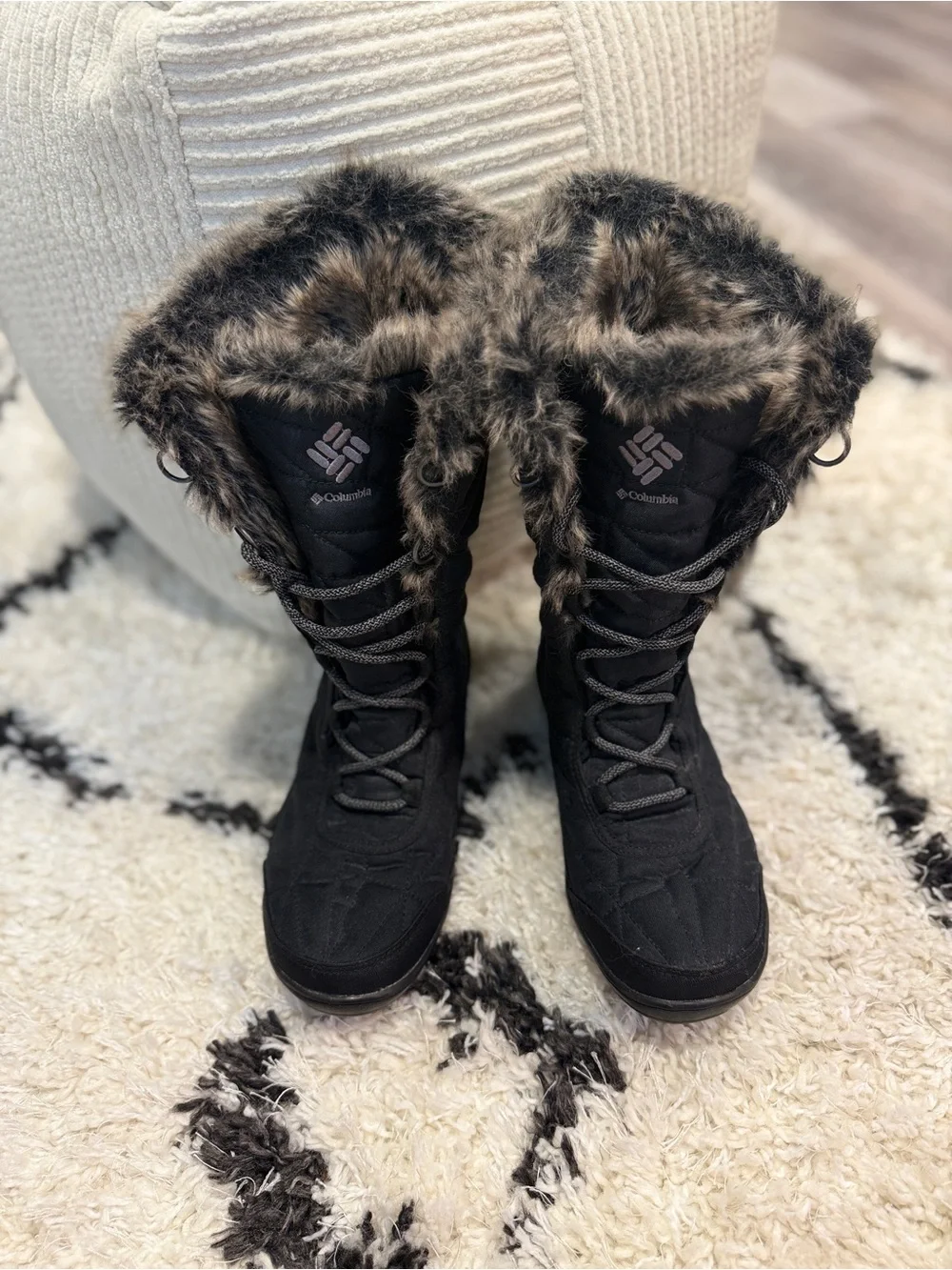 Columbia Minx Mid III Omni-Heat Waterproof Snow Boots Black Faux Fur Women’s 8.5